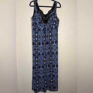 RN Studio Maxi Dress Womens Sz14 Blue/White ikat/ Geometric Beaded Embellished